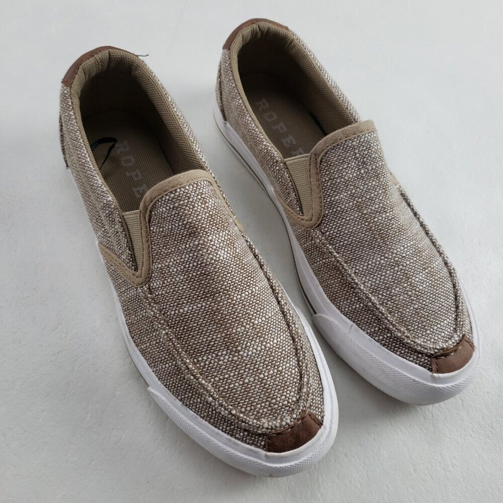 Roper Angel Fire Canvas Shoe Womens 7 Tan Comfort Slip On Casual Western Loafer